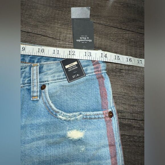Abercrombie & Fitch Annie High Rise Girlfriend Cropped Raw Hem Jeans Size 27/4s - Picture 9 of 11